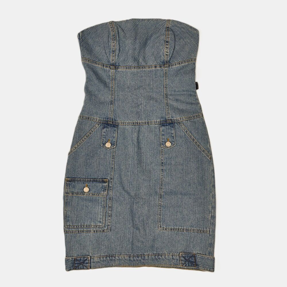 Vintage Gatos & Atos Streetwear Strapless Denim Dress Size 4  Y2K 00s McBling